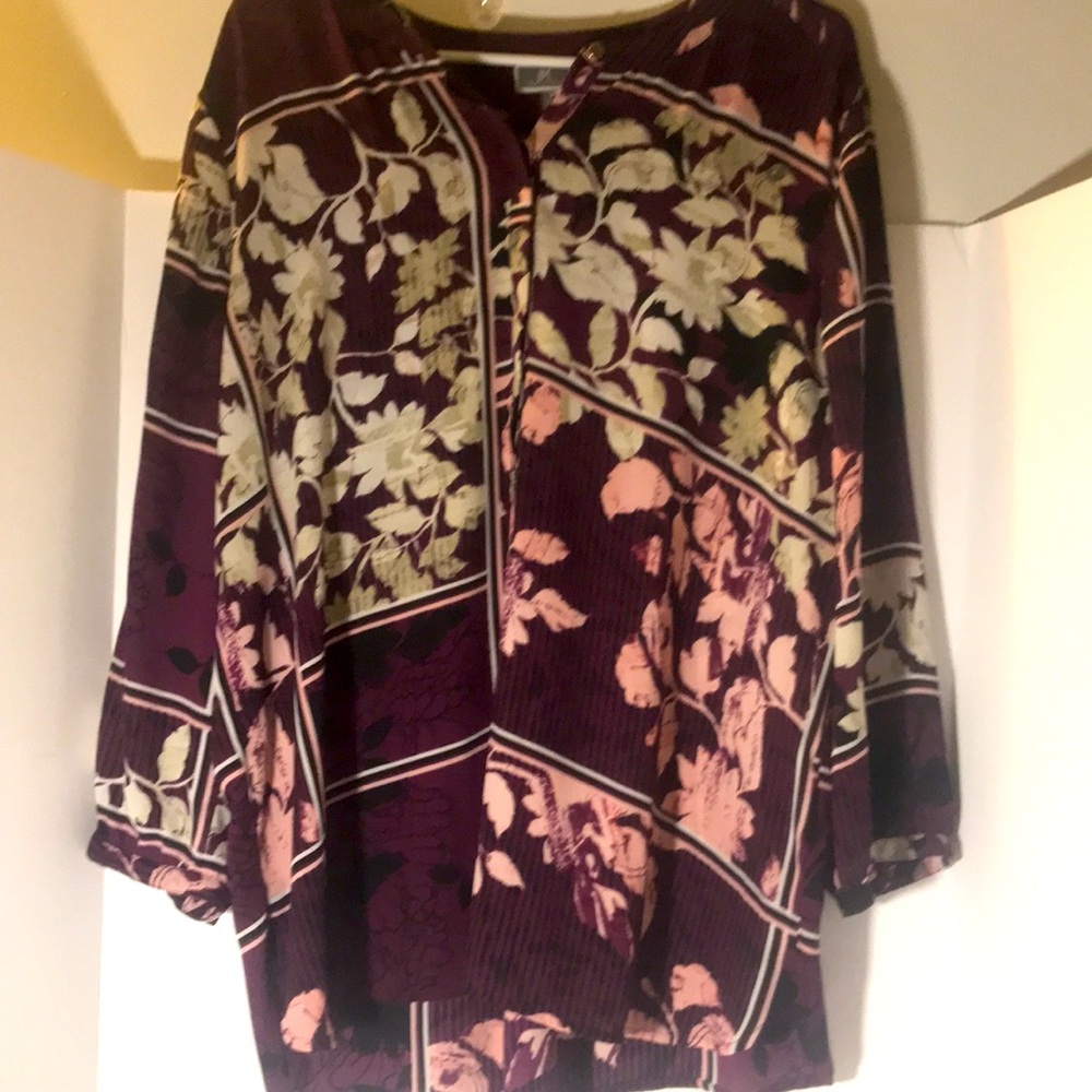 JM Collection cottagecore floral long sleeve top s xl button purple pink…